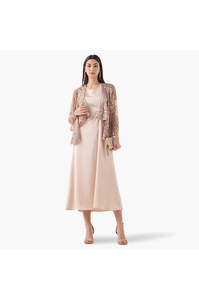 Iconic All-over Embellished Open Front Shrug With Long Sleeves