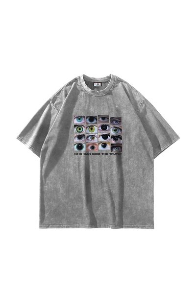 Bak Moda Who Can See Printed Oversize Unisex Tricou alb lavabil