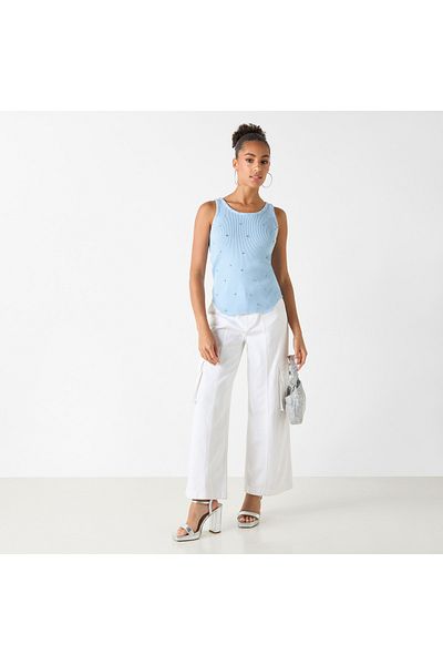 2Xtremz Embellished Sleeveless Top With Round Neck