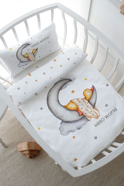 Tuğba Kuğu Park Bed Duvet Cover Set (80X120) - Pure Baby Series - Duck Sleeping on the Moon