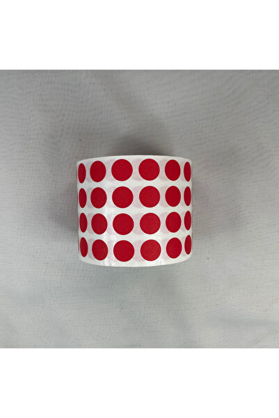 Bukle İplik Kırmızı Yuvarlak Yapışkanlı Etiket - Sticker ( 5000 Adet )