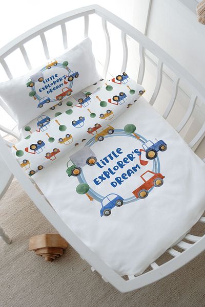 Tuğba Kuğu Trolley Crib Bedding Set in Blue Circle for Baby Series - (60X100)
