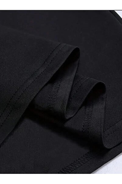 caddekombin Μαύρο μπλουζάκι με στάμπα από βαμβακερό βαμβακερό στρογγυλό λαιμόκοψη