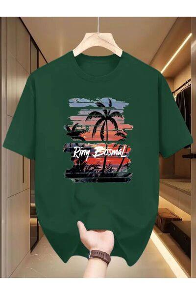 caddekombin Tricou verde cu gât rotund din bumbac pieptănat Riny Bosmal