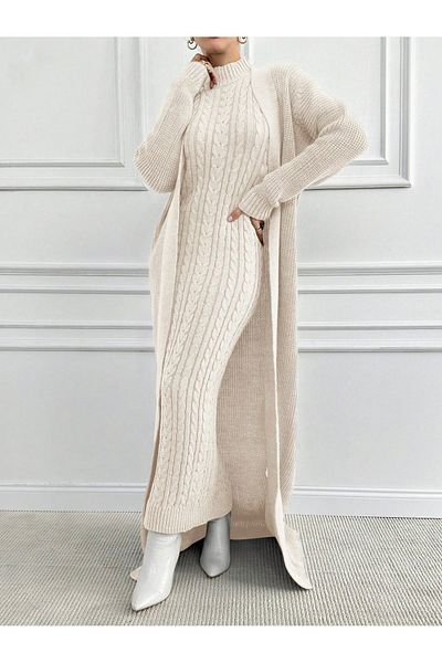 yardıtekstil 2-Piece Set for Women - Knitwear Dress and Knitwear Cardigan, Comfort