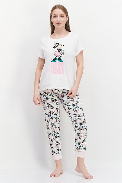 Disney Women Graphic Print Top And Bottom Pajama Set, White