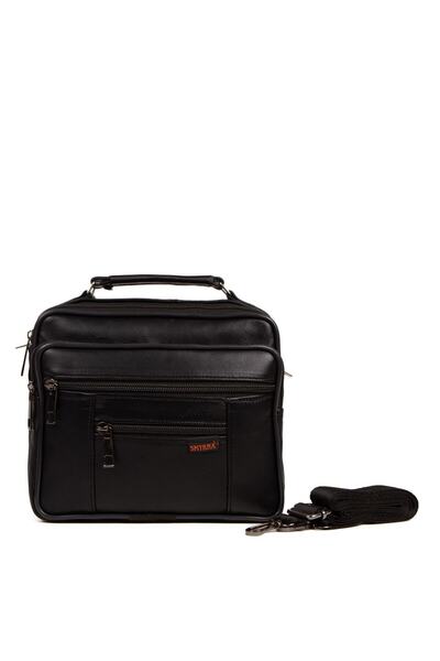 Newish Чорна чоловіча сумка з натуральної шкіри через плече (ВЕЛИКИЙ РОЗМІР)