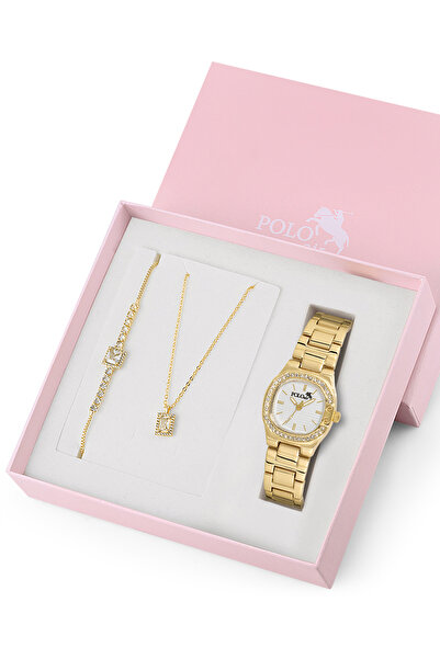 Polo Air Lüx Taşlı Kadın Kol Saati Kare Zirkon Taşlı Kolye Bileklik Özel Komb...
