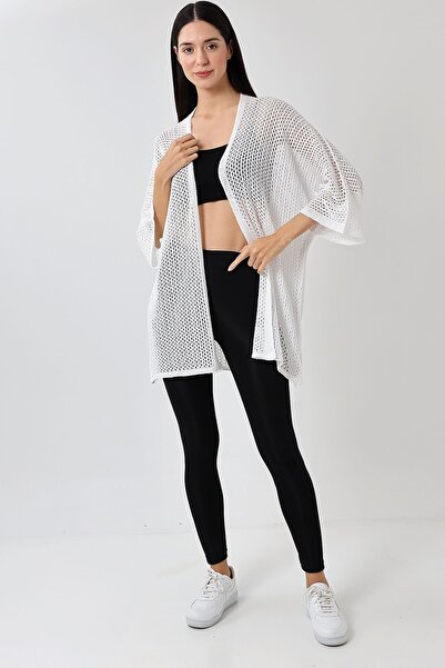 Devinka Λευκή Oversize Πλεκτά Γυναικεία Ζακέτα - Ανοιξιάτικη