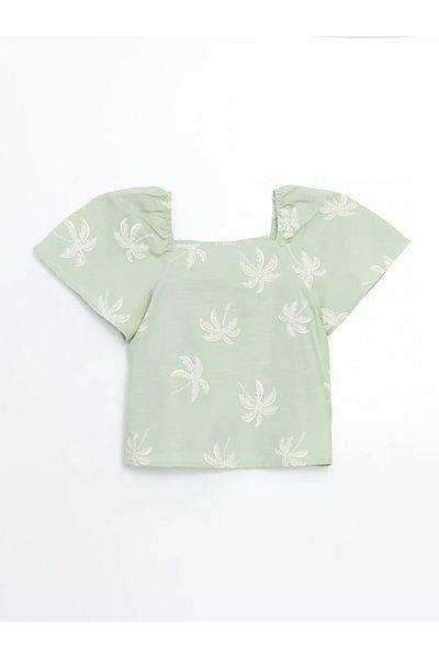 LC Waikiki Lcw Kids Green Square Collar Girls Blouse and Pants