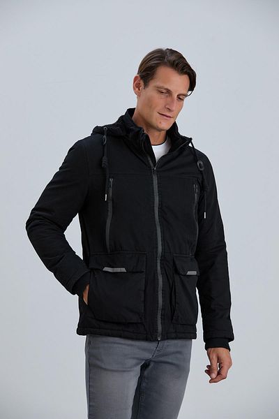 PIQUE Detachable Hooded Zipper Detailed Cotton Men's Coat