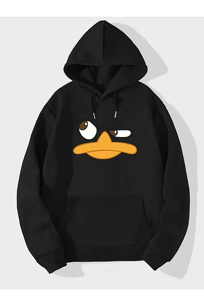 Gölge Store Hanorac sezonier unisex cu glugă, slim fit, imprimat cu rață