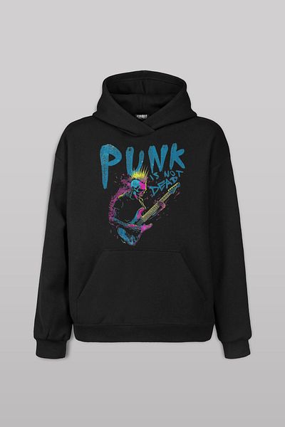 Kendim Seçtim Hanorac negru Punk Is Not Dead - Hanorac cu glugă cu schelet pentru chitară, cu imprimeu Mohawk