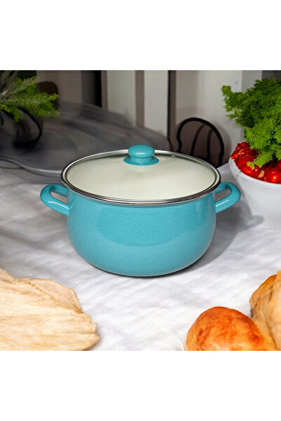 qussine وعاء زبادي مطلي بالمينا وعاء منحني 24 سم 5 لتر تركواز