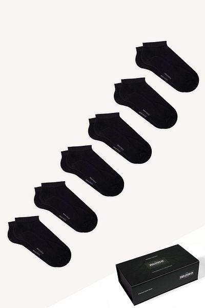 Mono Socks Premium Σετ 6 Μαύρες Μπαμπού Απλό Μποτάκια Κάλτσες - Κουτιά