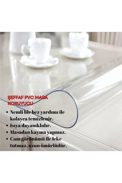 Başak Ev Tekstili 1,2 mm ΠΑΧΟΣ 60 cm πλάτος Διαφανές Παχύ PVS Τραπέζι Προστατευτικό Τραπεζομάντιλο Mica