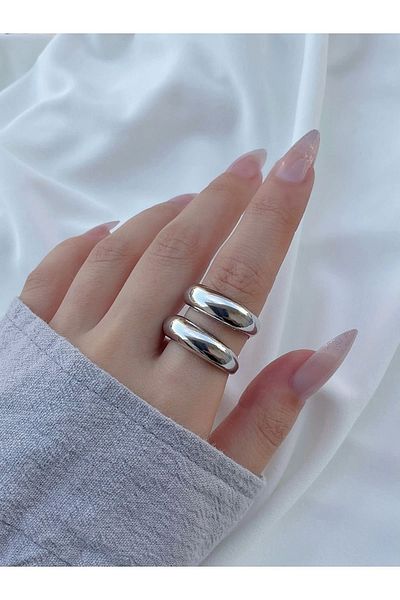 Eylülün Takısı Adjustable Silver Color Women's Stripe Ring