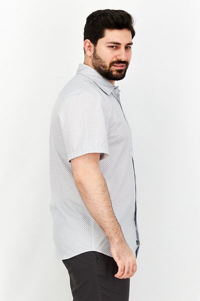 Kenneth Cole Men Regular Fit Allover Short Sleeve Casual Shirt, Blue