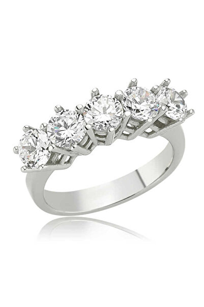 BESKAR Gümüş Işıklı Kutulu 5 Taş Kadın Yüzük