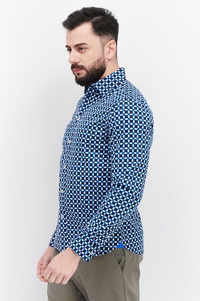 Vince Camuto Men Classic Fit All Over Print Long Sleeves Casual Shirt, Navy