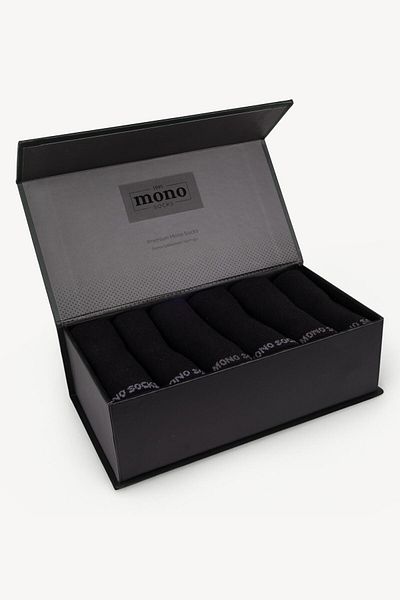 Mono Socks Premium Σετ 6 Μαύρες Μπαμπού Απλό Μποτάκια Κάλτσες - Κουτιά