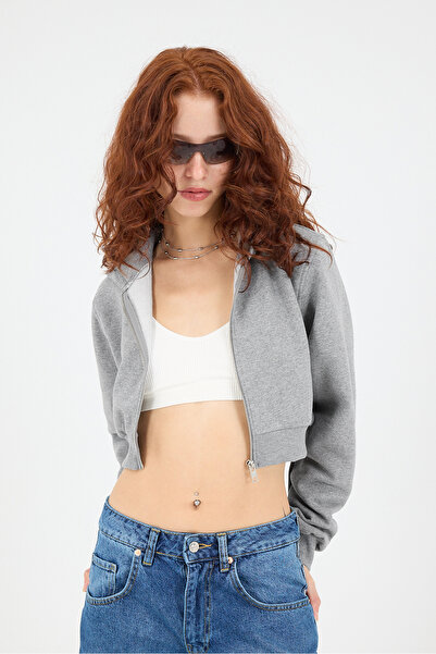 Addax Hooded Raised Crop Sweatshirt - H1526-İ9