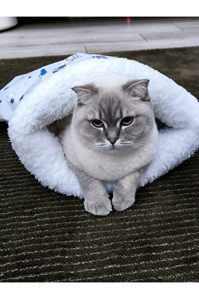 Quun Kedi Köpek Uyku Tulumu yavru Yatak Beyaz Velsoft Şık Tasarım Box