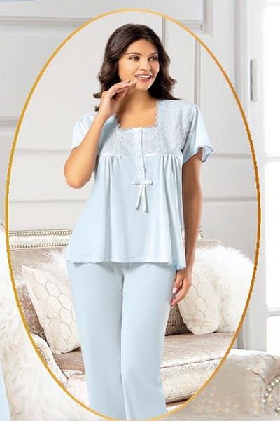Xses 4700 Women's Maternity Pajama Set with Robe - blue