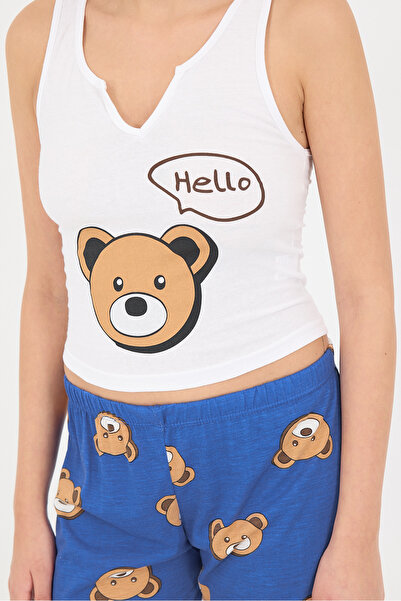 Addax Ayıcık Baskılı Şortlu Pijama Takımı Ş088-T8