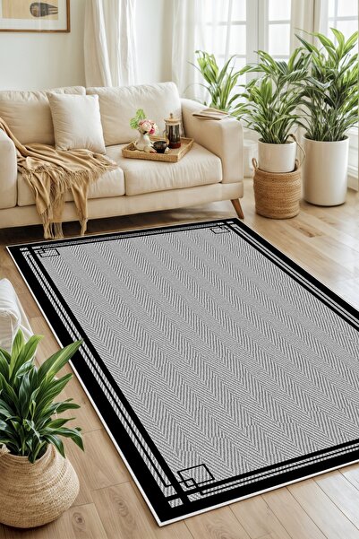 Confidence Home Makinede Yıkanabilir Kaymaz Taban Leke Tutmaz Çizgili Gri Mut...