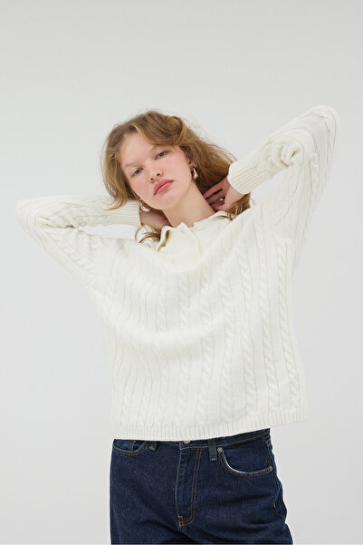 Addax Светр з поло-комірцем і плетеним візерунком K3367-D9