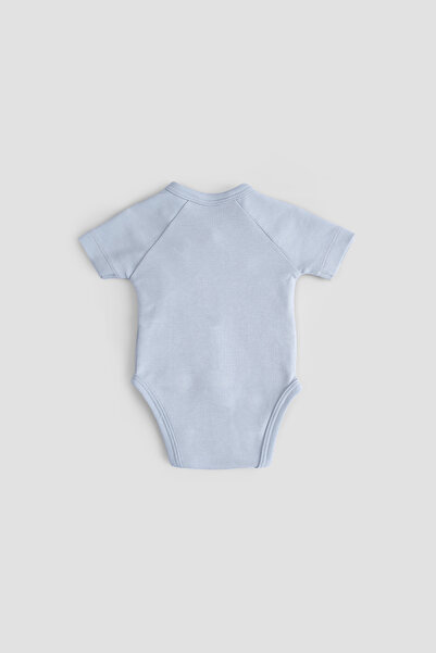 Little Gusto Organik Pamuk Hello World Kısa Kollu Mavi Kruvaze Zıbın