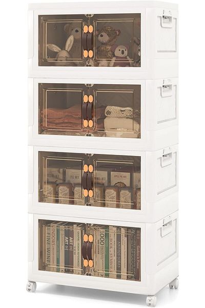 Primo Plus 4 Layer Foldable Plastic Storage Box With Magnetic Wheels And Doors