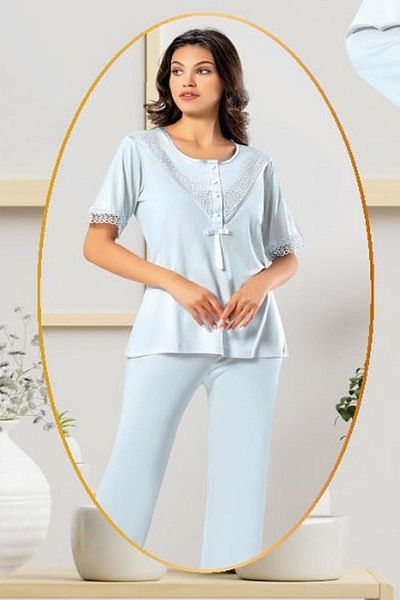 Xses 4850 Women's Maternity Pajama Set with Robe - blue