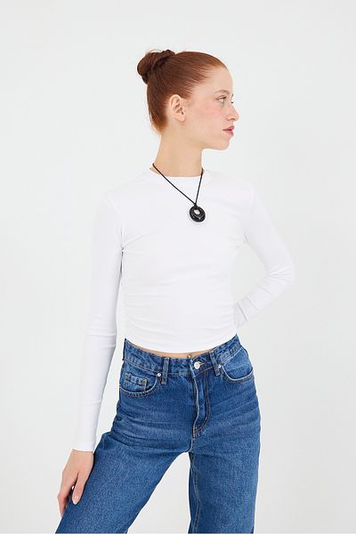 Addax Crew Neck - Side Gathered Basic Blouse B4164-U13