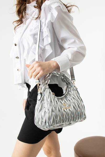 Elizan Nakışlı Modern Tasarım Gümüş (Silver) Çapraz Kadın Çantası