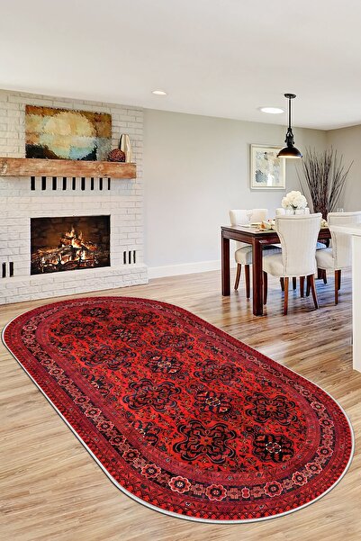 Confidence Home Makinede Yıkanabilir Kaymaz Taban Leke Tutmaz Oval Kırmızı Mu...