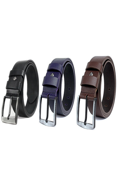 derikem 3'er Ανδρική ζώνη τζιν 100% γνήσιο δέρμα μπαμπάς Μαύρο-Μπλε-Καφέ 4,5 cm