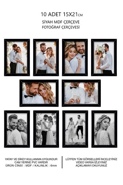bymat 10 Pieces 15X21 Frame - Mdf A5 Frame - Photo Frame - Black Frame