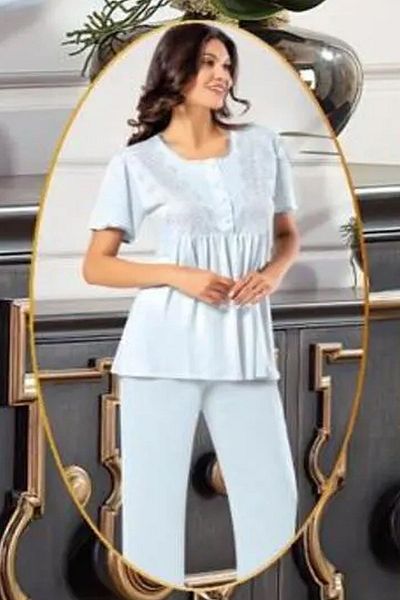 Xses 4001 Set de pijamale pentru gravide pentru gravide cu halat de casă - albastru