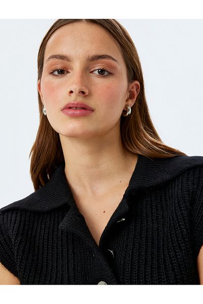 Koton Sleeveless Polo Neck Sweater with Half Button Detail