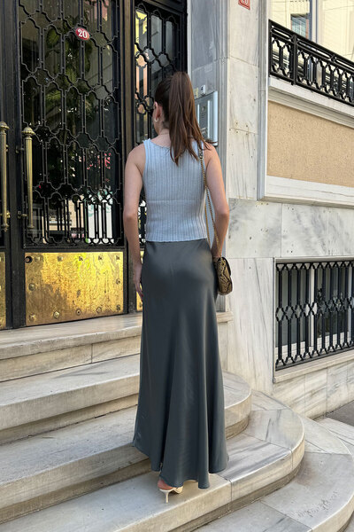 MAGARDE Smoked Satin Skirt - Elastic Waist