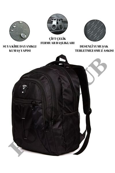Newish Μαύρο Unisex Backpack - Laptop, Notebook, Σχολείο, Αθλητισμός, Πεζοπορία, Ταξίδια, Πεζοπορία (32x47cm)