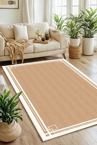 Confidence Home Makinede Yıkanabilir Kaymaz Taban Leke Tutmaz Çizgili Bej Mut...