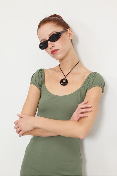 Addax E1570-T13 Model U Collar Mini Dress