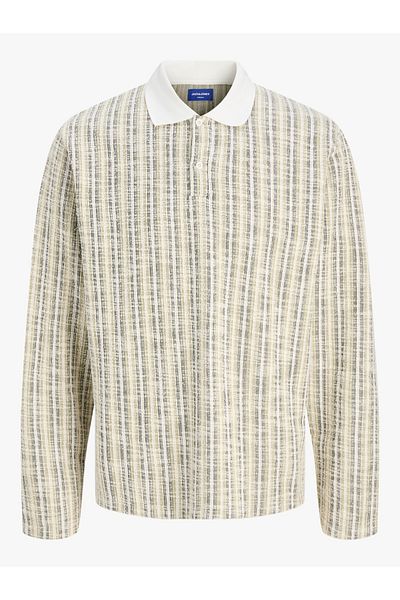 Jack & Jones Мъжки суитшърт с поло яка J&j Jorwinter Stripe в антично бяло