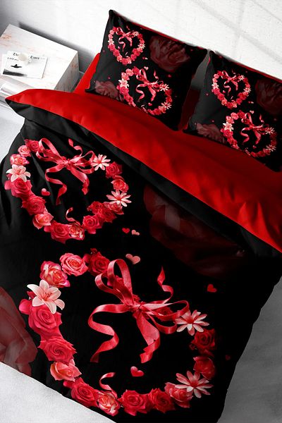 MonoHome Double Duvet Cover Set with Heart for Valentine's Day - Cotton Satin 3D Gift