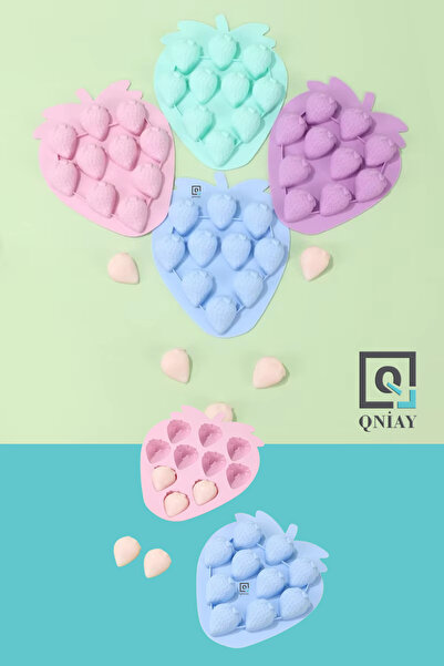 QNİAY Çilek Şeklinde Silikon Çikolata 10 Bölmeli Buz Kalıbı Silikon Yapışmaz ...