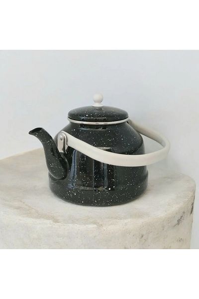 SİHİRLİ AYAKLAR Qussine 3.5 Liter Black Enamel - Teapot and Decorative Tea Brewing Model
