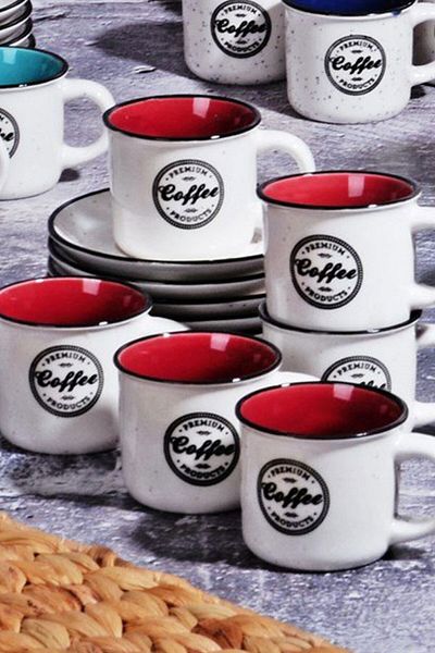 SİHİRLİ AYAKLAR Set of 6 Porcelain Colored Coffee Cups - Coffee Written